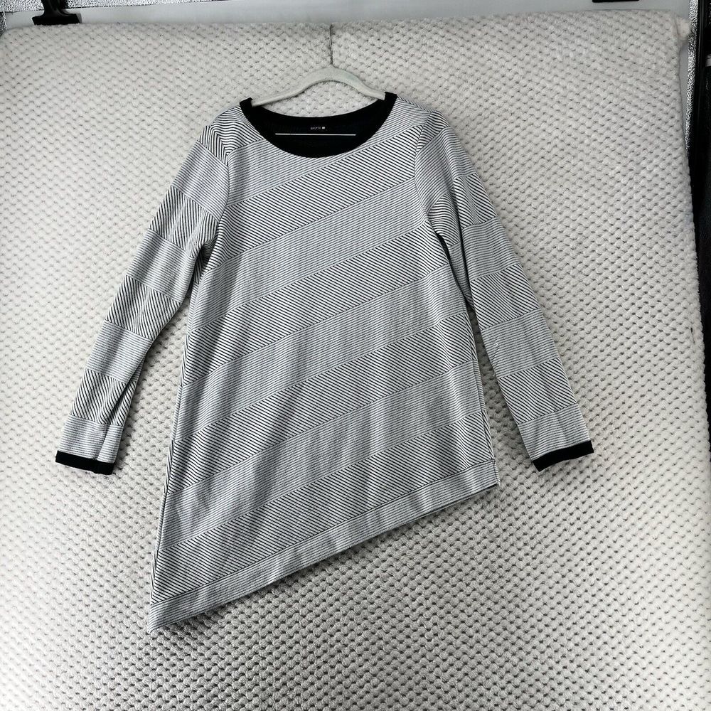 BYLYSE Tunic Top Black White Striped Asymmetrical Long Sleeve Laganlook Medium M